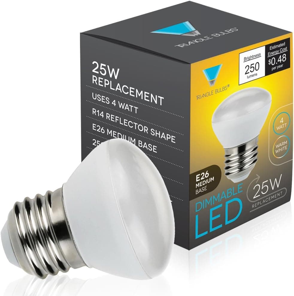 TriGlow T90201, LED 4-Watt Dimmable R14 Mini Reflector, 25W Equivalent, E26 Medium Base, Light Bulb