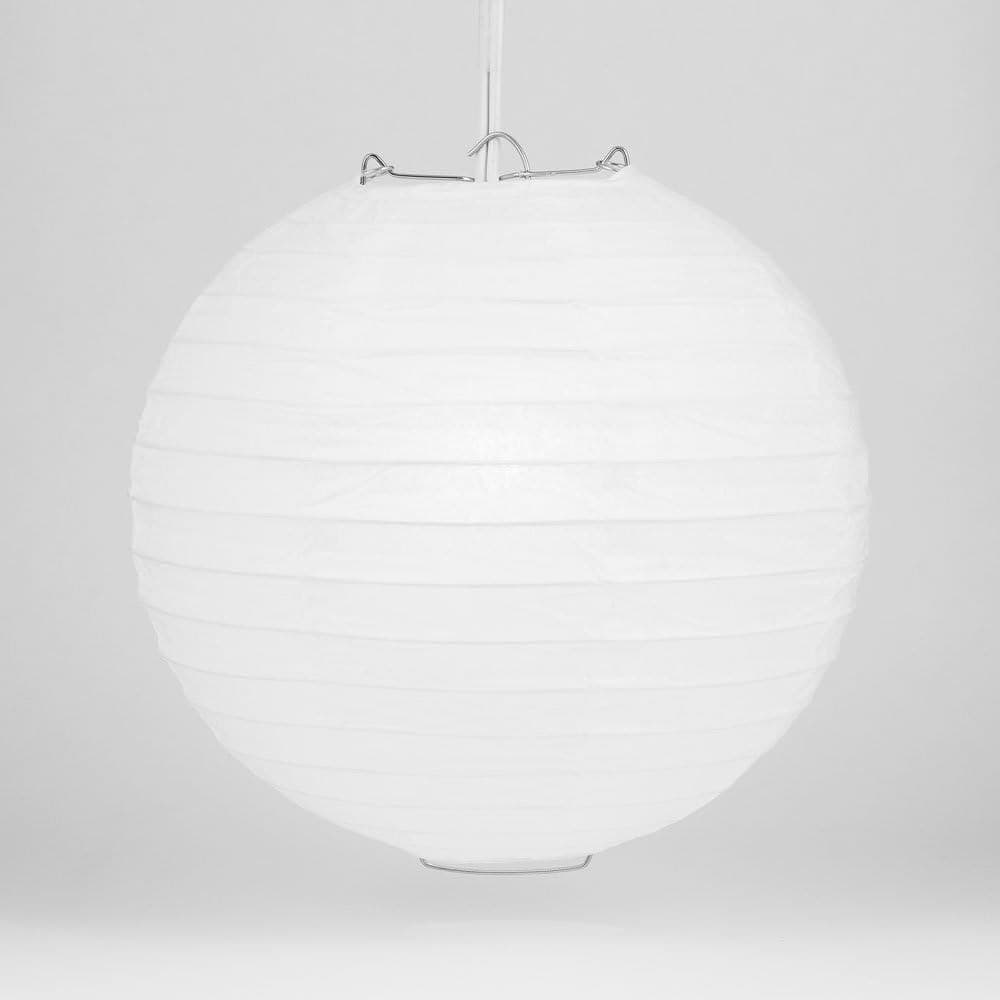Luna Bazaar Decorative Paper Lantern - (Single, 18-Inch, White, Parallel Ribbing) Round Paper Lantern - Ideal Wedding and Party Decor or Home Accent, Lighting Optional