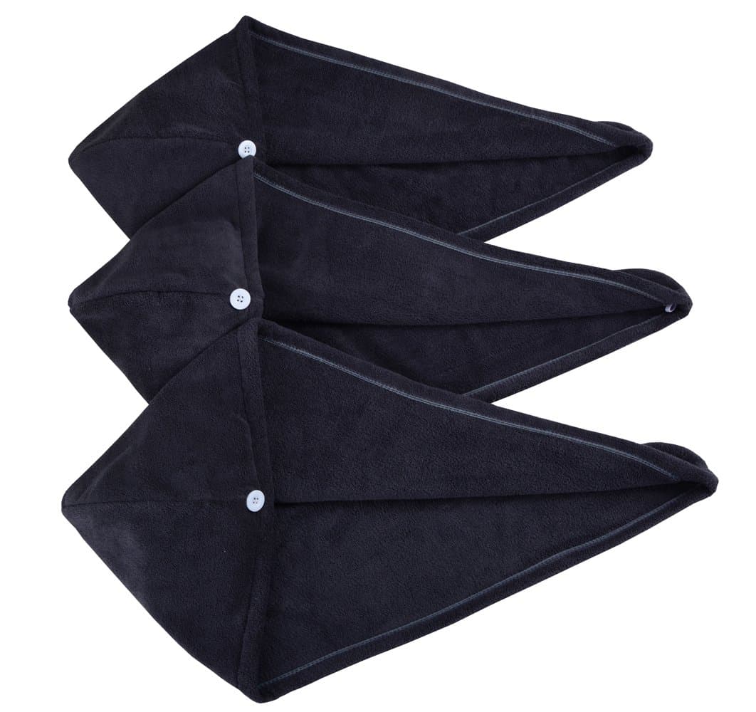 HOPESHINE Women's Soft Shower Hair Towel Twist Hair Turban Wrap Drying Cap Great Gift for Women (Dark Grey 3-Pack)