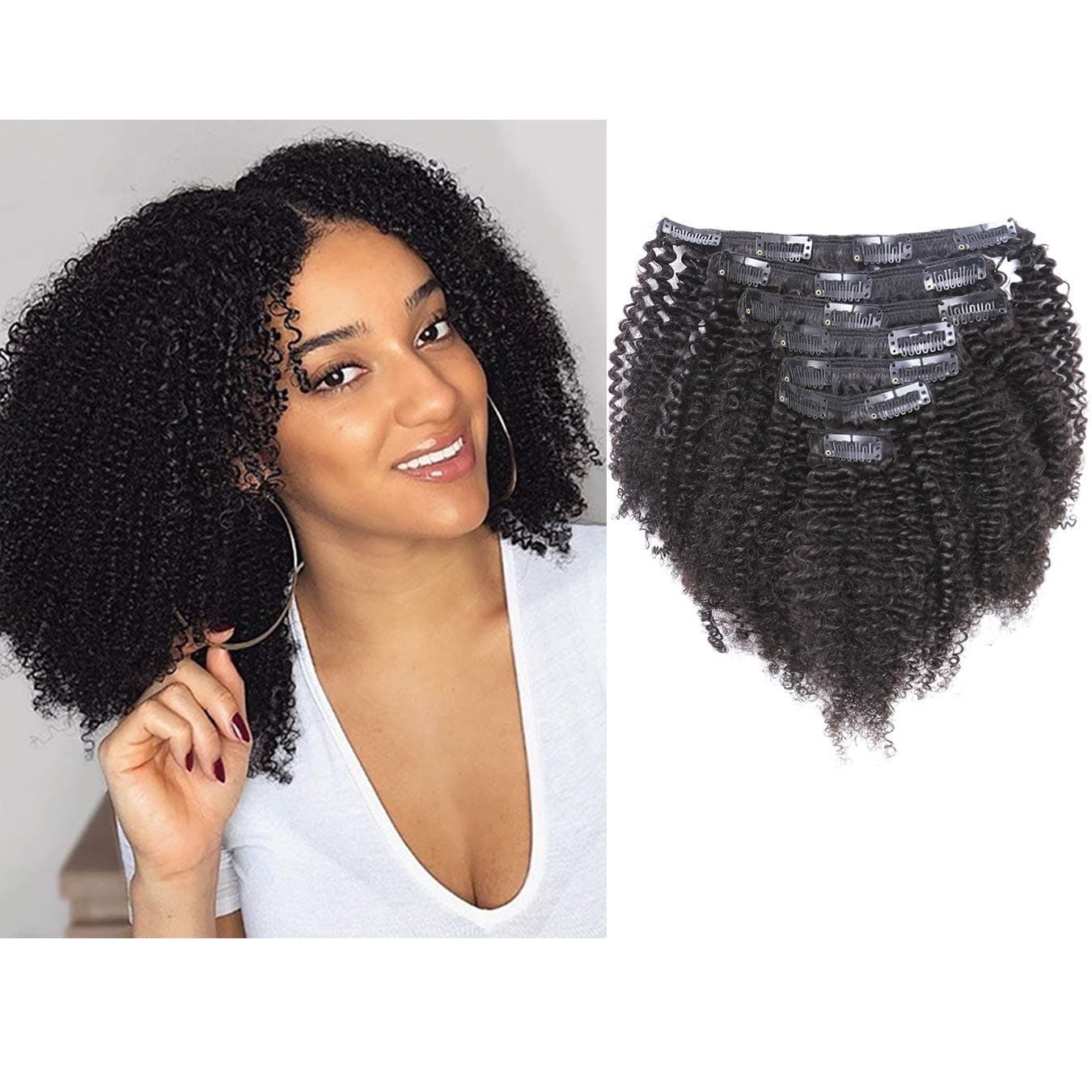 Anrosa 8A Grade Afro Kinkys Curly Clip ins Natural 3C 4A Hair for African American Black Women Real Remy Hair Kinkys Curly Clip in Hair Extensions Human Hair 1B Natural Black Thick 120 Gram 12 Inch