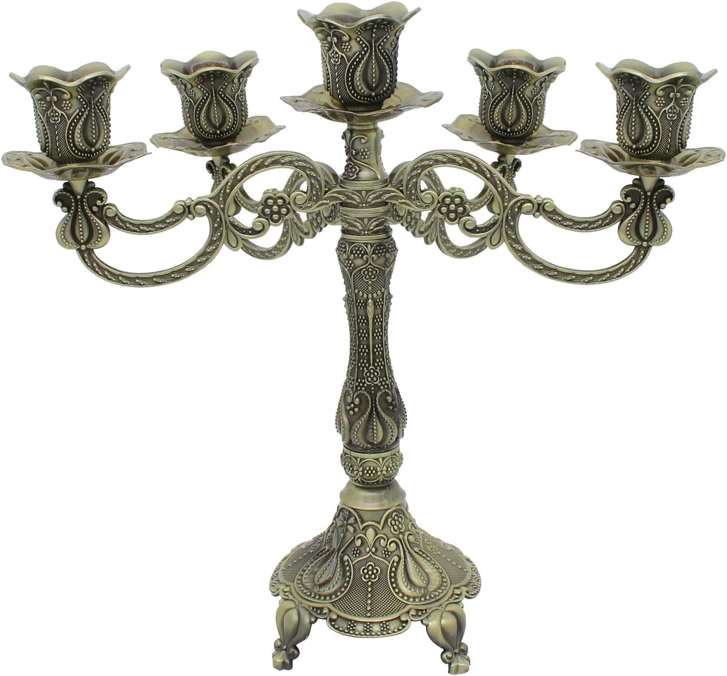 Dorlotou Metal Candelabra 5-Candle 10.1 Inch Tall Candle Holder Stick for Home Wedding Event and Party Festival,Bronze