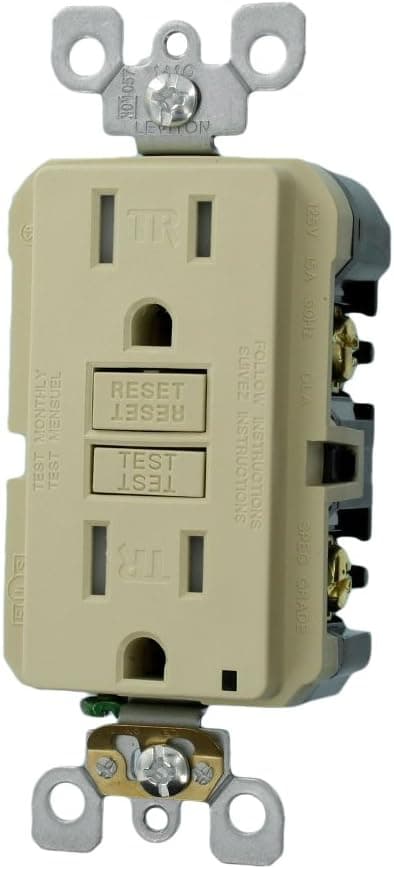 Leviton X7599-3I 15-Amp 125-Volt Tamper Resistant SmartLockPro Slim GFCI Receptacle, Ivory