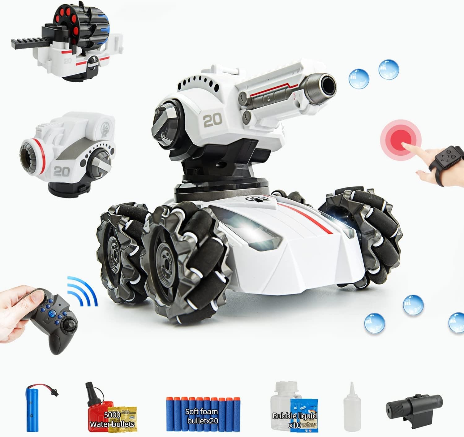 TIKHOSEN Rc Tank Car 4wd for Boys Stem Cool Toys 5 6 7 8 9 10 11 12 Year Olds with Led 360 Drift Shooting Water Bullets Remote Control Bubble Car for Girls Birthday Gifts Ideas for Kids Age 6-15(B)