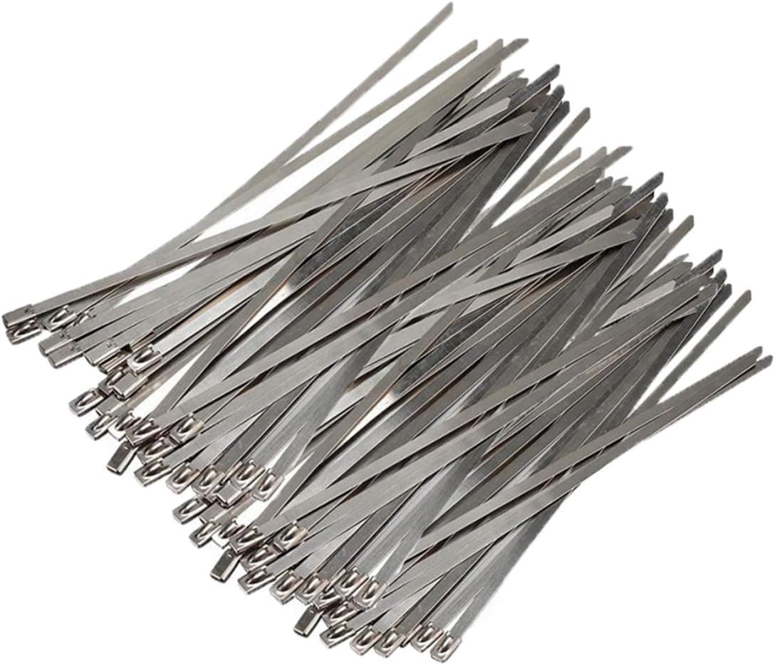 100pcs Stainless Steel Exhaust Wrap Coated Locking Cable Zip Ties (11.8 Inch) For Outdoor Applications