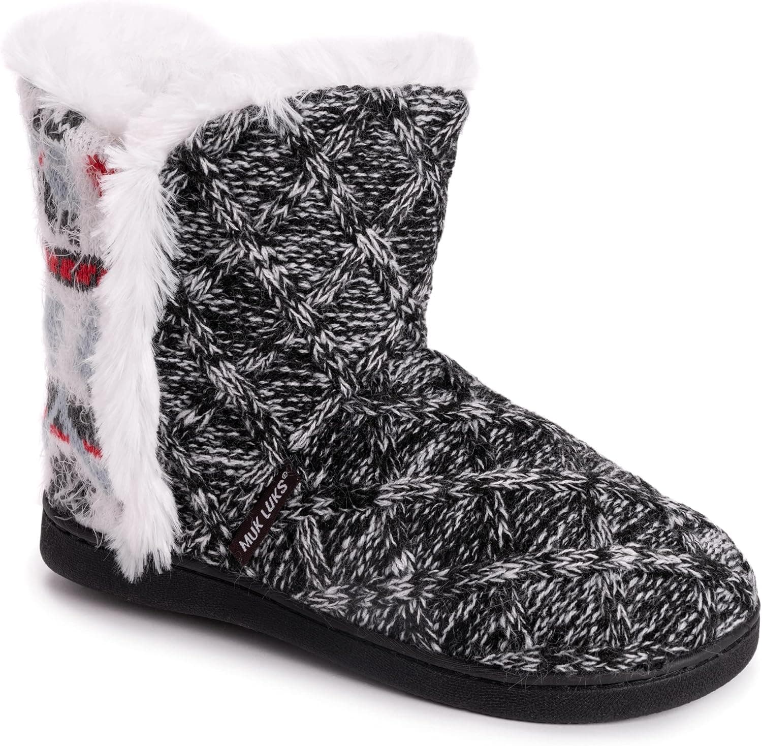 MUK LUKS Women's Cheyenne Slippers, Ebony/Ghost, Large