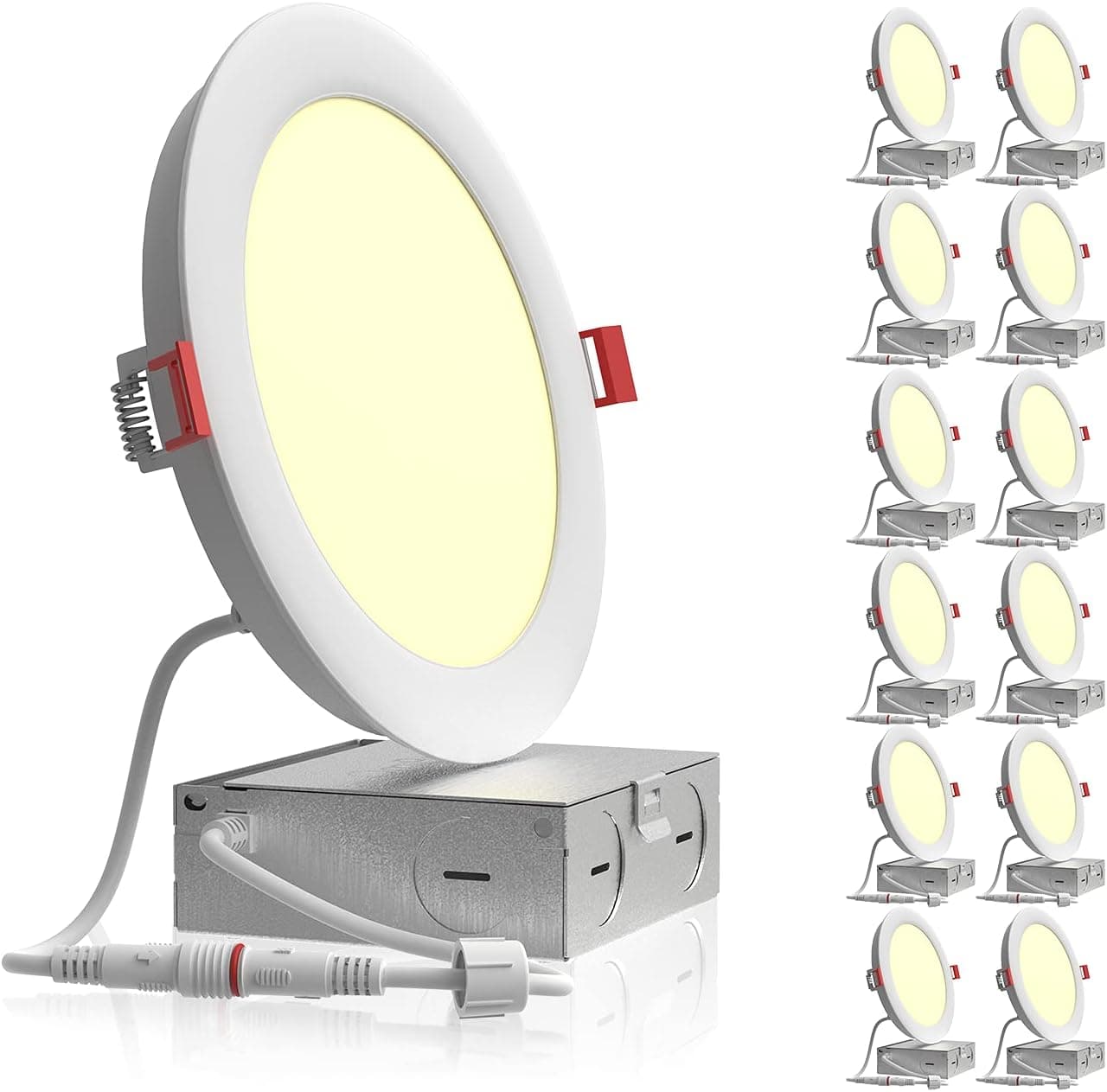 OmiBrite 12 Pack 6 Inch LED Recessed Lighting with Junction Box, CRI95, 3000K Warm White, CRI95, 950LM, 12W 110W Eqv, Dimmable LED Downlight, Recessed Light fixtures, FCC, ETL, Energy Star Certified