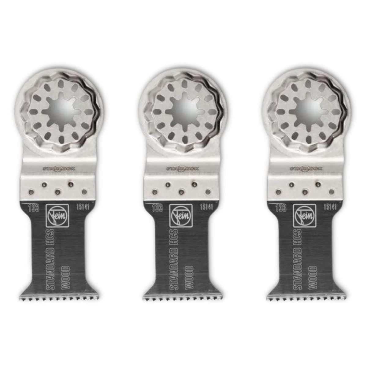 Fein StarLock E-Cut Standard Oscillating Saw Blade - Medium Waisted Shape 1-3/8" Width for All Wood, Drywall and Soft Plastics - Fits Most Multitools - 3-Pack - 63502133270