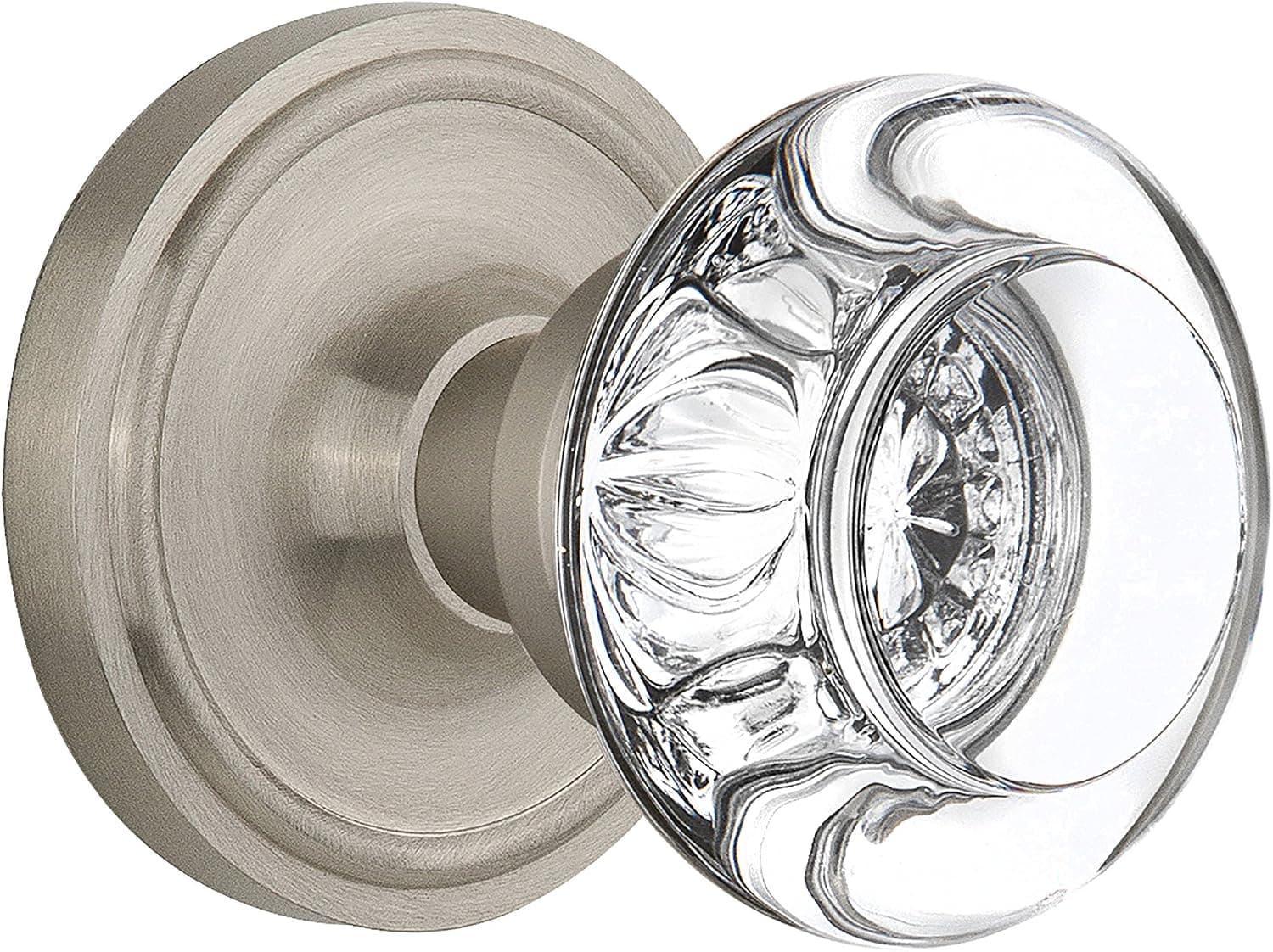 Nostalgic Warehouse Classic Rosette with Round Clear Crystal Glass Knob, Single Dummy, Satin Nickel