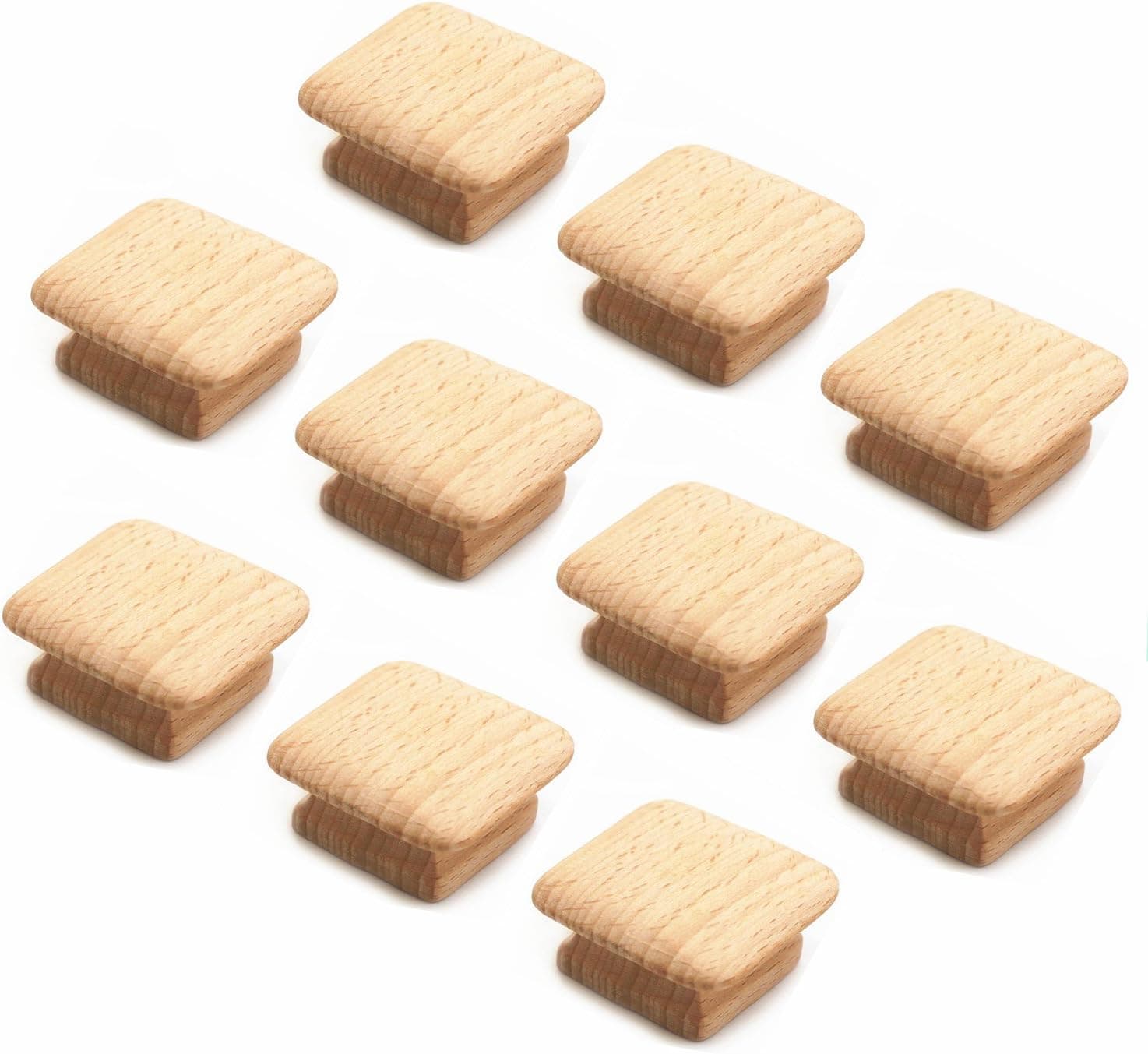 WEICHUAN 10PCS Square Unfinished Wood Drawer Knobs Pulls Handles - Cabinet Furniture Drawer Knobs Pulls Handles (Length and Width: 1-3/4 Inches Height: 3/4 Inch)