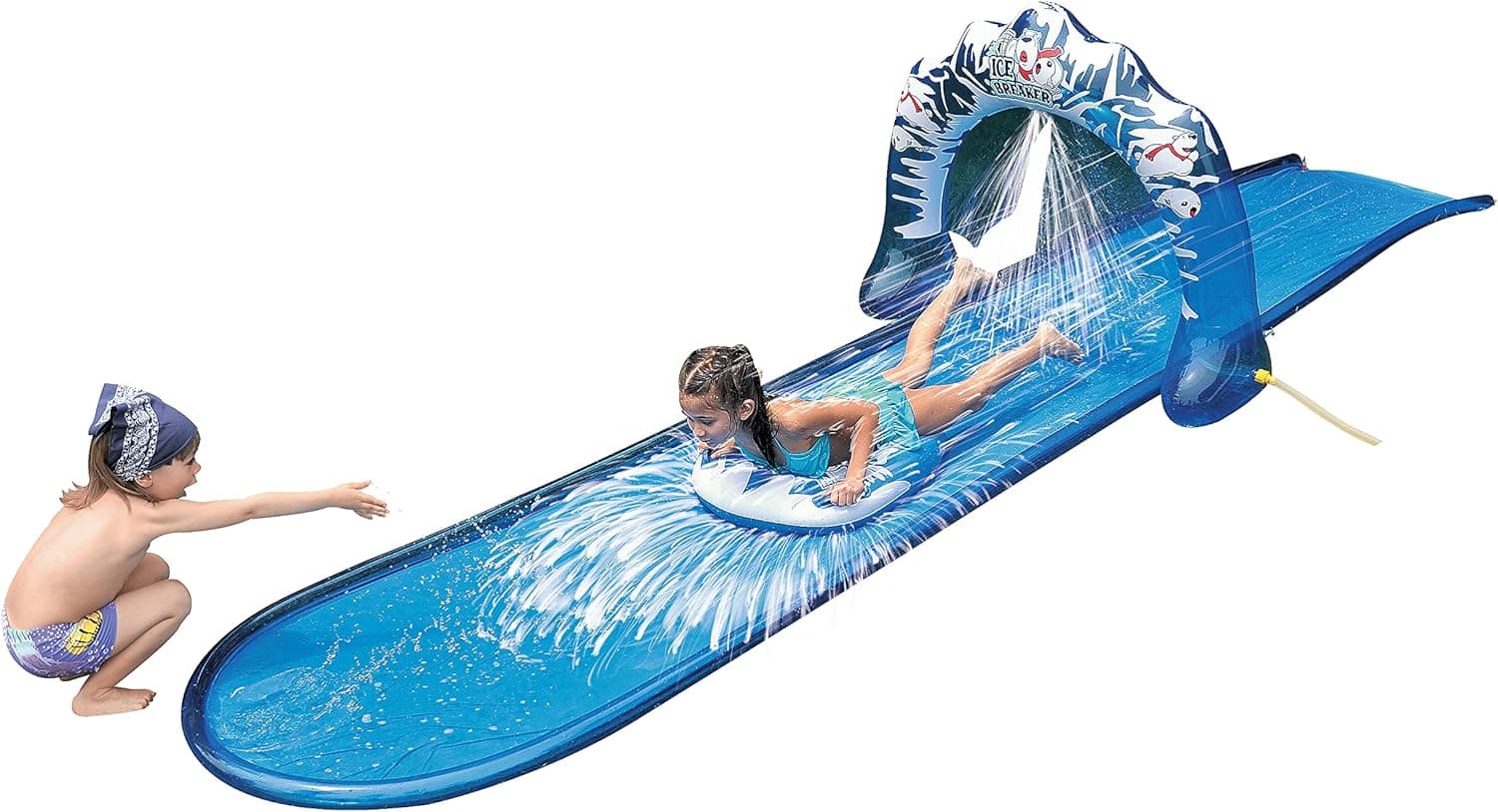 Jasonwell Slip and Slide Water Slide - Water Slide and Slip Toys for Kids Adults Lawn Water Slides Waterslide with Sprinkler Bodyboard Backyard Games Summer Water Toys Outdoor Play(16ft/Ice)