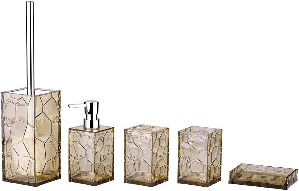 Acrylic Bathroom Accessories Set, 5 Piece Bathroom Vanity Accessory Set with Toothbrush Holder Tumbler Lotion Dispenser Soap Dish Toilet Brush Set, Elegant Bathroom Decor and Gift Set