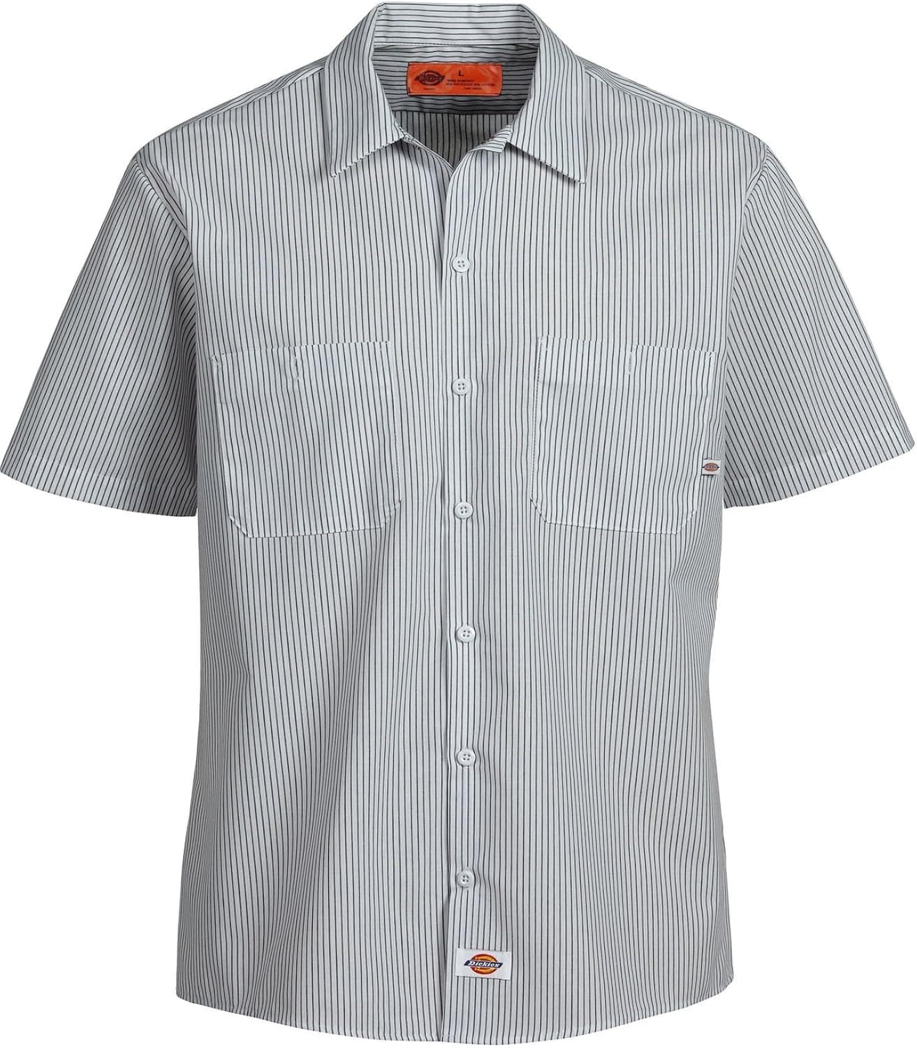 Dickies Occupational Workwear LS535WCS Polyester/Cotton Men's Short Sleeve Industrial Work Shirt, White and Charcoal Stripe