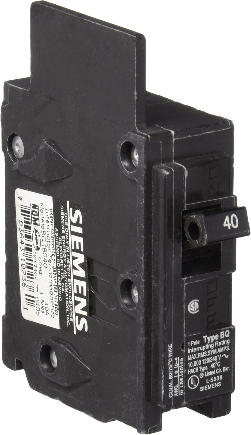 Siemens BQ1B040 40-Amp Single Pole 120-Volt10KAIC Lug Out Breaker, Color