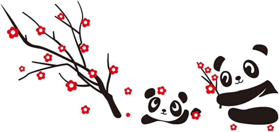 Hotportgift Two Cute Baby Panda Wall Sticker Home Decoration-Panda and Cherry Blossom Tree