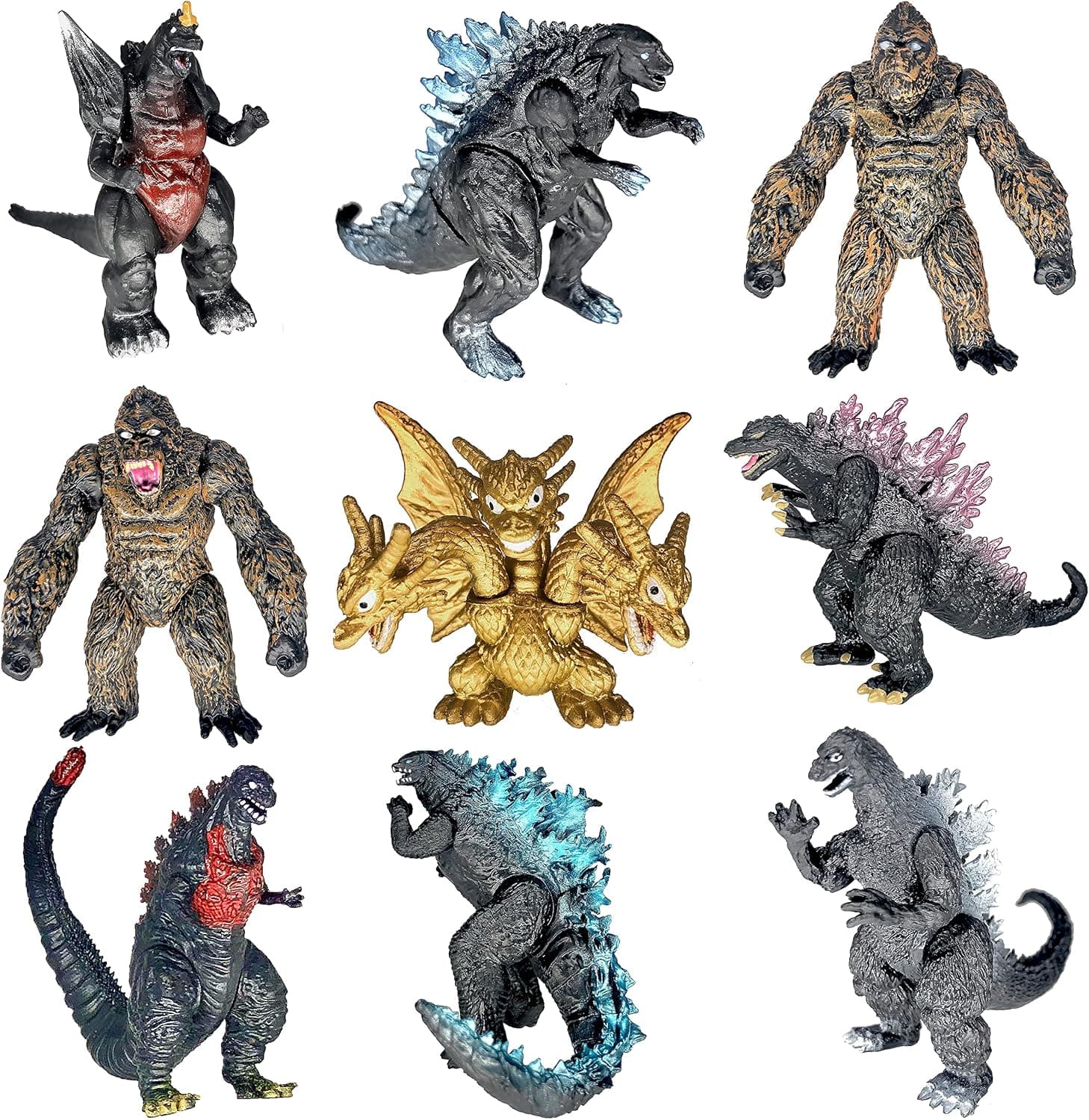 TwCare Set of 9 Godzilla vs Kong Toys King of The Monsters Dinosaur Figures Cake Toppers Pack