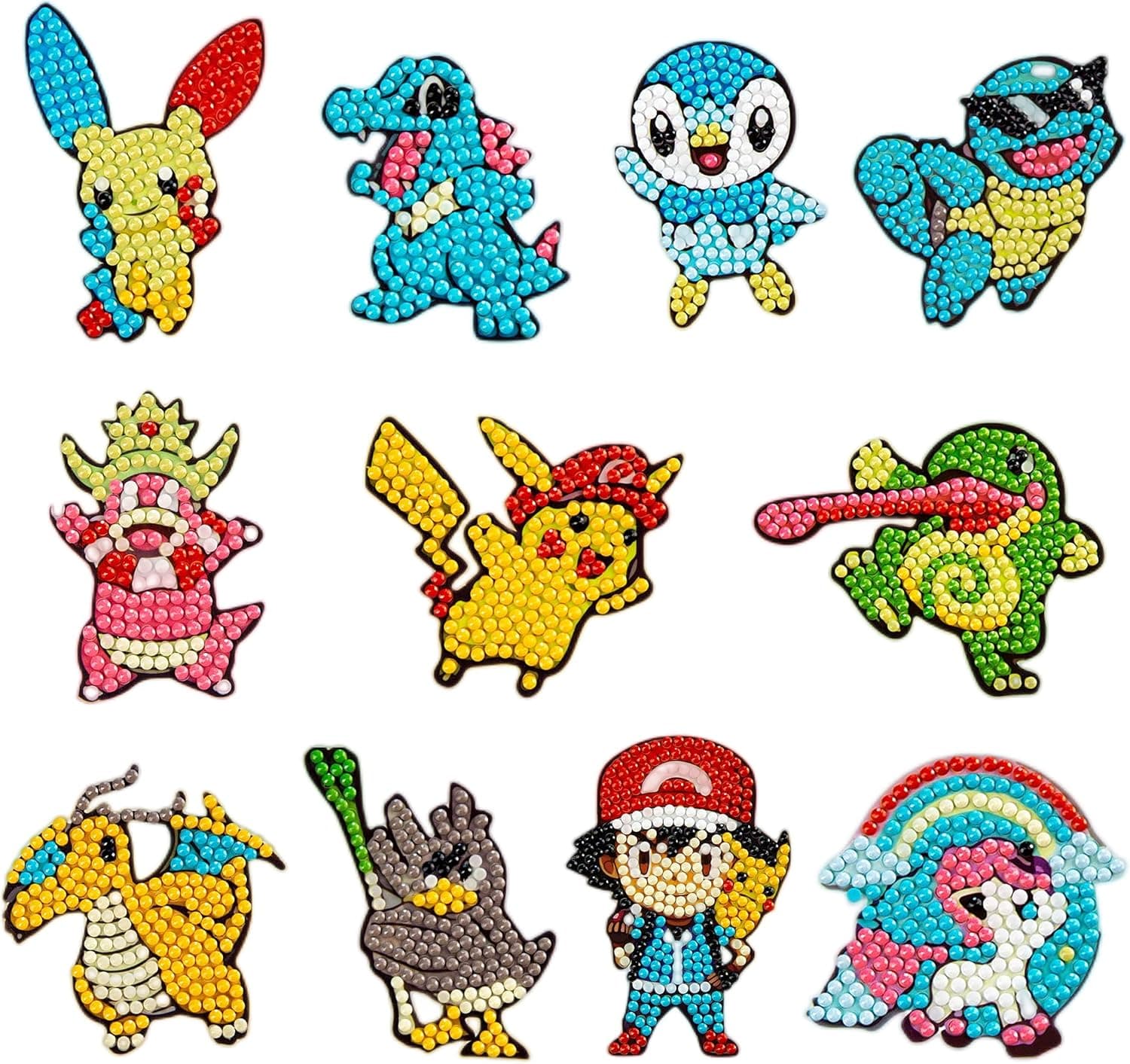 5D Diamond Painting Stickers Kits, 11 Pcs Cartoon Anime Theme Diamond Stickers Paint by Numbers Kit, Boys and Girls DIY Cartoon Theme Stickers