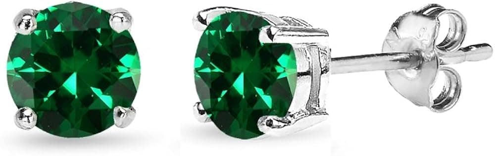 Earrings for Women Sterling Silver Trendy Round-Cut Synthetic Green Quartz Solitaire Studs for Men Girls Teens Bridesmaids Prom Gift