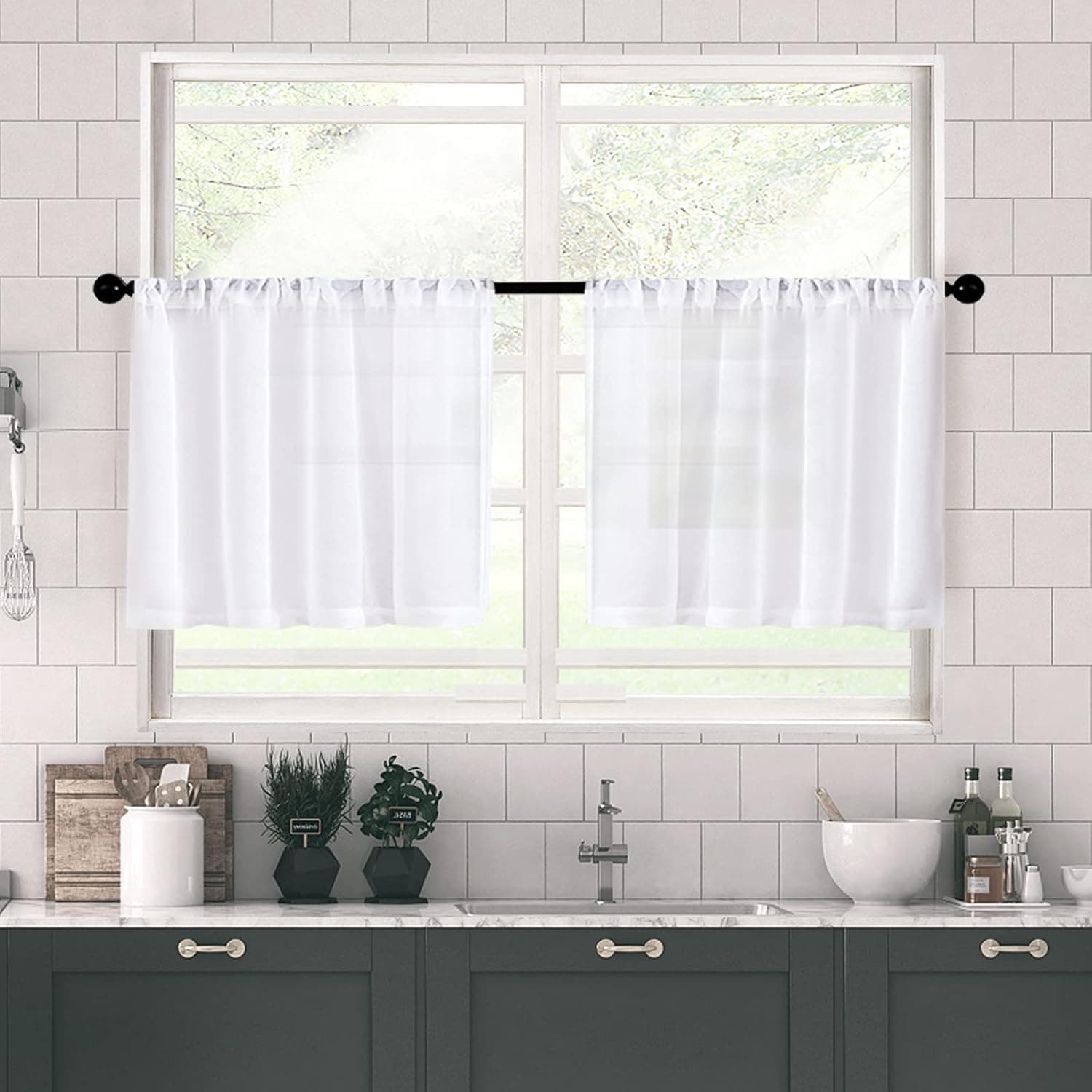 MRTREES White Sheer Tier Curtains 24 inch Length Curtain Sheers Transparent Half Window Curtains Kitchen Tiers Bathroom Small Curtains Cafe Curtains Light Filtering Voile Panels Rod Pocket 2 Panels