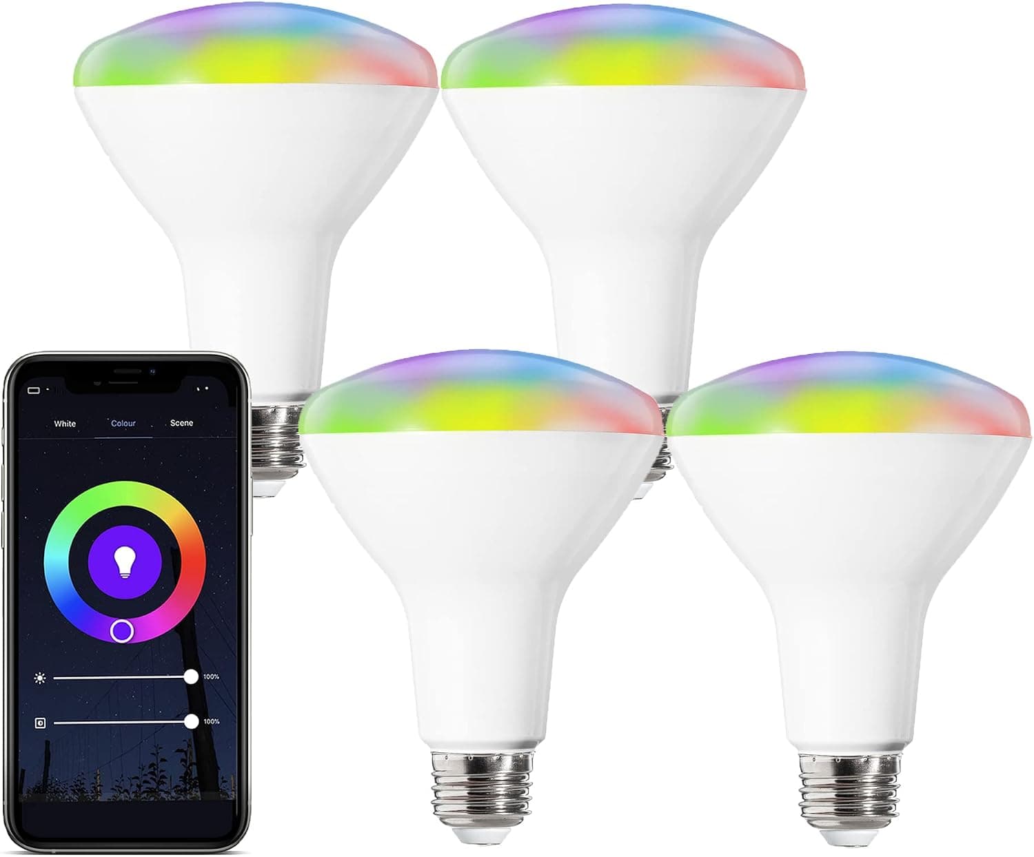 ALAMPEVER Smart LED Light Bulbs, BR30 E26 Base, 2700K-6500K+RGBCW, Multicolor Dimmable WiFi Bulbs Compatible with Alexa, Google Home and Smart Life APP, 4 Pack (9W, 60W Equivalent, 800LM)