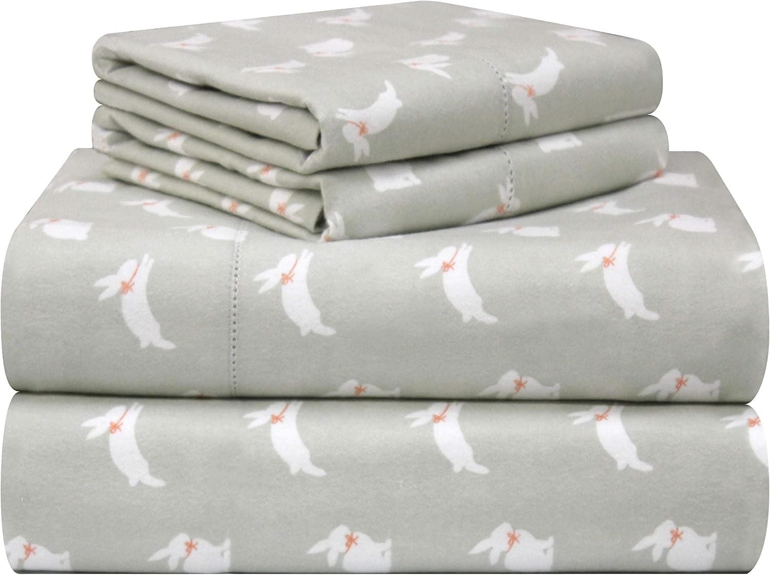 Pointehaven 180 GSM Velvet Feel Luxury 100% Cotton Printed Flannel Sheet Set, King, Bunnies - Warm & Cozy - Pre-Shrunk -Deep Pockets - Elastic All Around-Comfy Double Brushed -