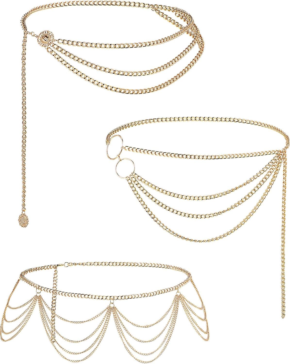 3 Pieces Belly Waist Chain Multi Layer Metal Waist Chain Body Summer Beach Chain for Women and Girls