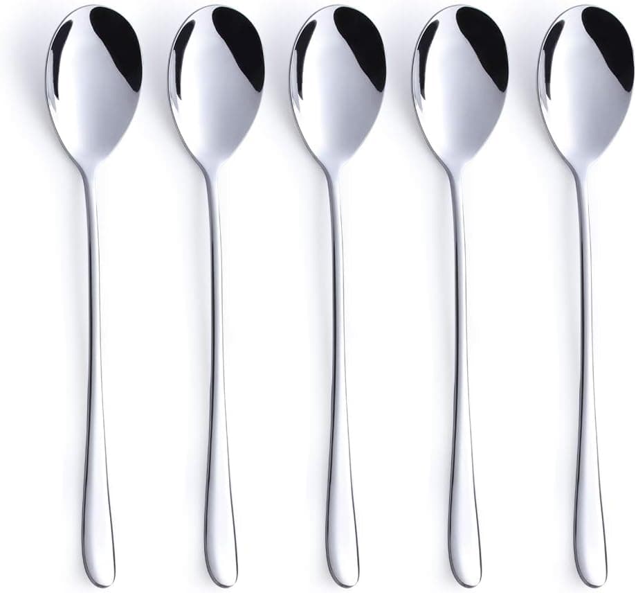 Silver Dinner Spoon Set 5 Piece 18/10 Stainless Steel Korean Tableware Mirror Finish Dishwasher Safe 8.39 Inches
