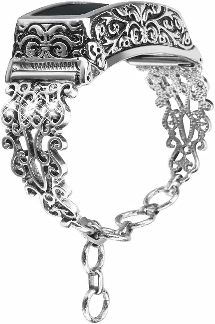 somoder Bling Bands Compatible with Fitbit Inspire HR/Fitbit Inspire (Not fit for Fitbit Inspire 2), Vintage Chain Jewelry Rhinestone Bracelet with Carved Protective Cover for Women Ladies Girls