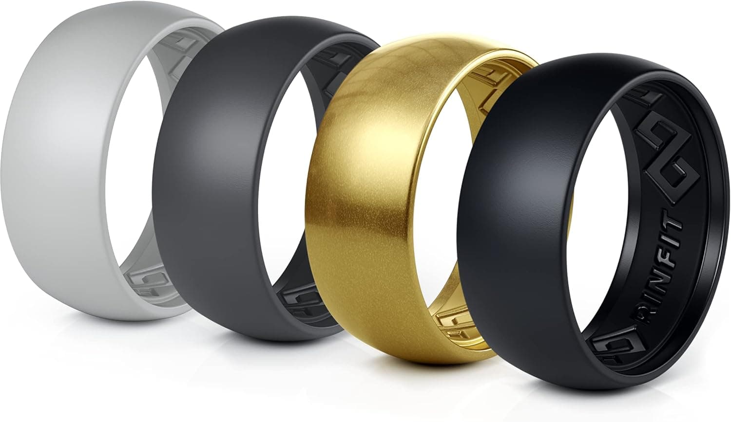 Rinfit Silicone Rings for Men - Mens Silicone Wedding Bands - Step Edge, Flexible Rubber Wedding Rings for Men - Rubber Rings Men for Sports & Workout