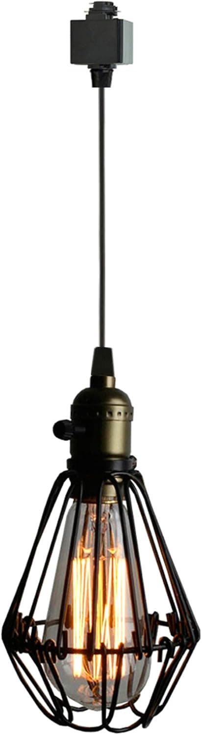 STGLIGHTING 1-Light H-Type Track Light Pendants 4.9 Feet Cord Iron Birdcage Lampshade Restaurant Chandelier Decorative Chandelier Industrial Factory Pendant Lamp Bulb Not Included
