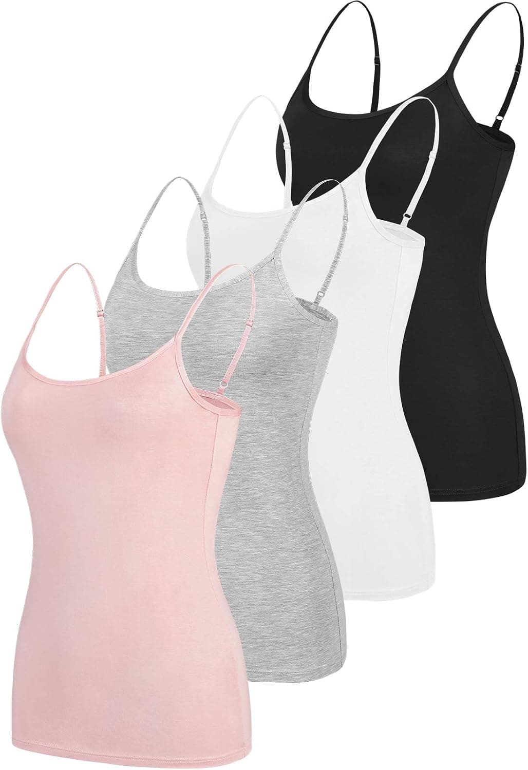 Totoro Camisole for Women Spaghetti Strap Tank Tops Basic Cami Undershirts Adjustable Tanks Yoga Shirts 4 Pack Black/Grey/White/Pink L