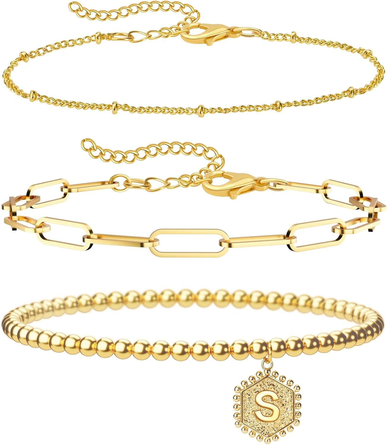 BINYUELLR 18K Real Good Plated Bracelet for Women Initial Bracelets for Women Layered Bracelets Set Jewelry Gifts