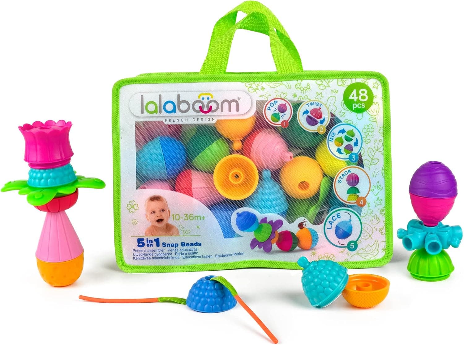Lalaboom - Educational Pop Beads - 48 Piece Set - Ages 10 Months to 4 Years - BL460