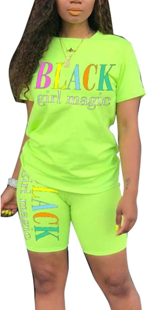 Women's Rainbows 2 Piece Outfit - Casual Short Sleeve T-Shirts Bodycon Shorts Set Jumpsuit Rompers