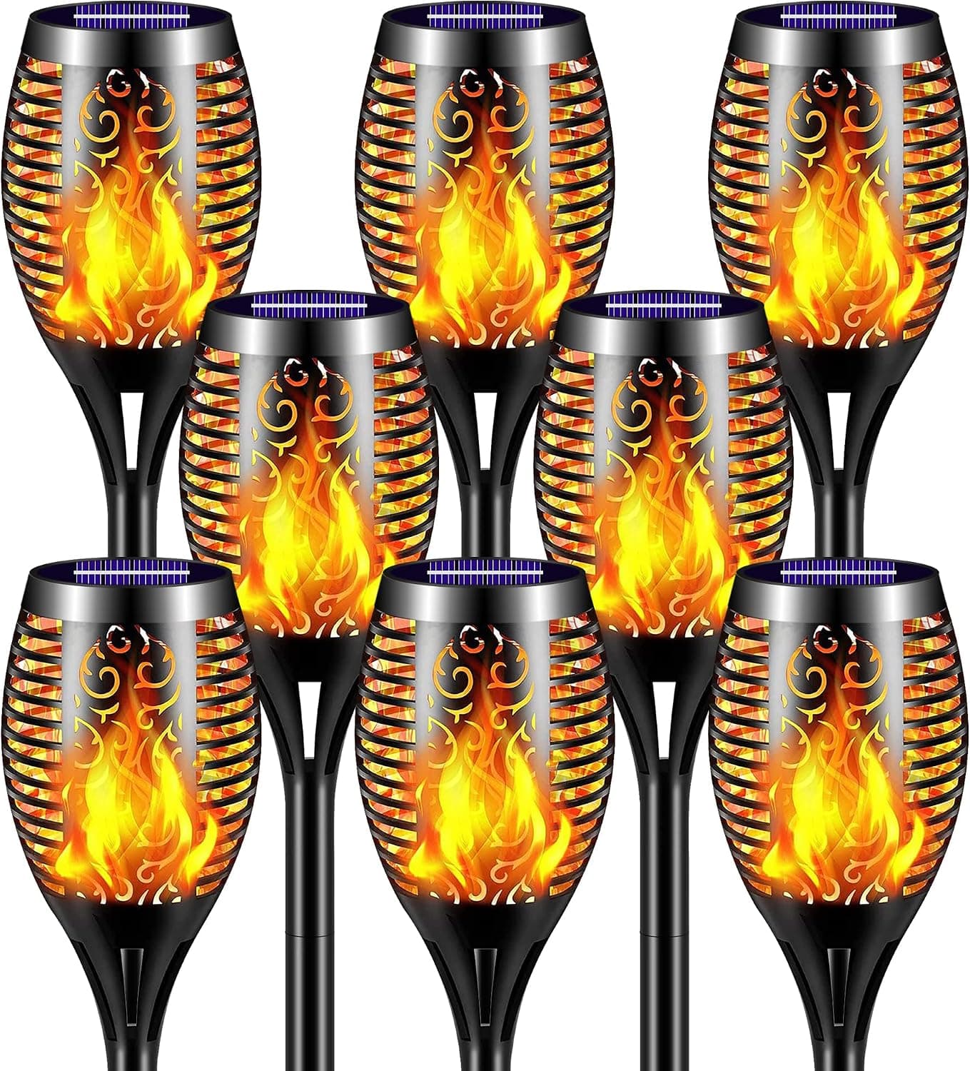 MTRONX 8 Pack LED Solar Torch Light with Flickering Flame, Outdoor Waterproof Solar Torches Stake Lights, Auto On/Off Solar Garden Lights Decorations (12LED-8P)