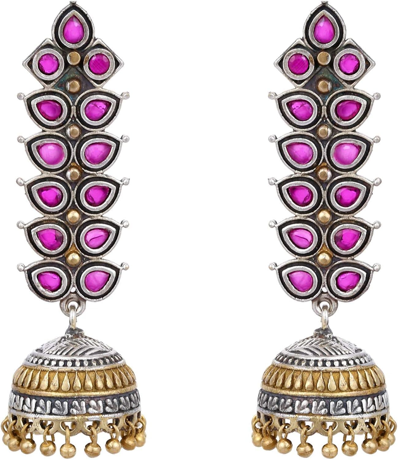 Aheli Antique Oxidized Dangle Drop Jhumki Jhumka Earrings Set Boho Bohemian Ethnic Tribal Gypsy Party Wedding Jewelry for Women (Red)