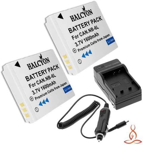 Two Halcyon 1600 mAH Lithium Ion Replacement Battery and Charger Kit for Canon PowerShot ELPH SD1300 is 12.1 MP Digital Camera and Canon NB-6L