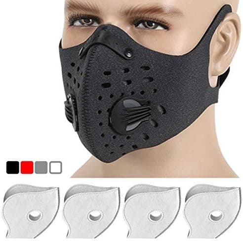 FIGHTECH Anti Pollution Mask with 2 Carbon Filters for Pollution Pollen Allergy Woodworking Mowing Running | Washable and Reusable Neoprene Half Face Mask (Large, Dark Gray)