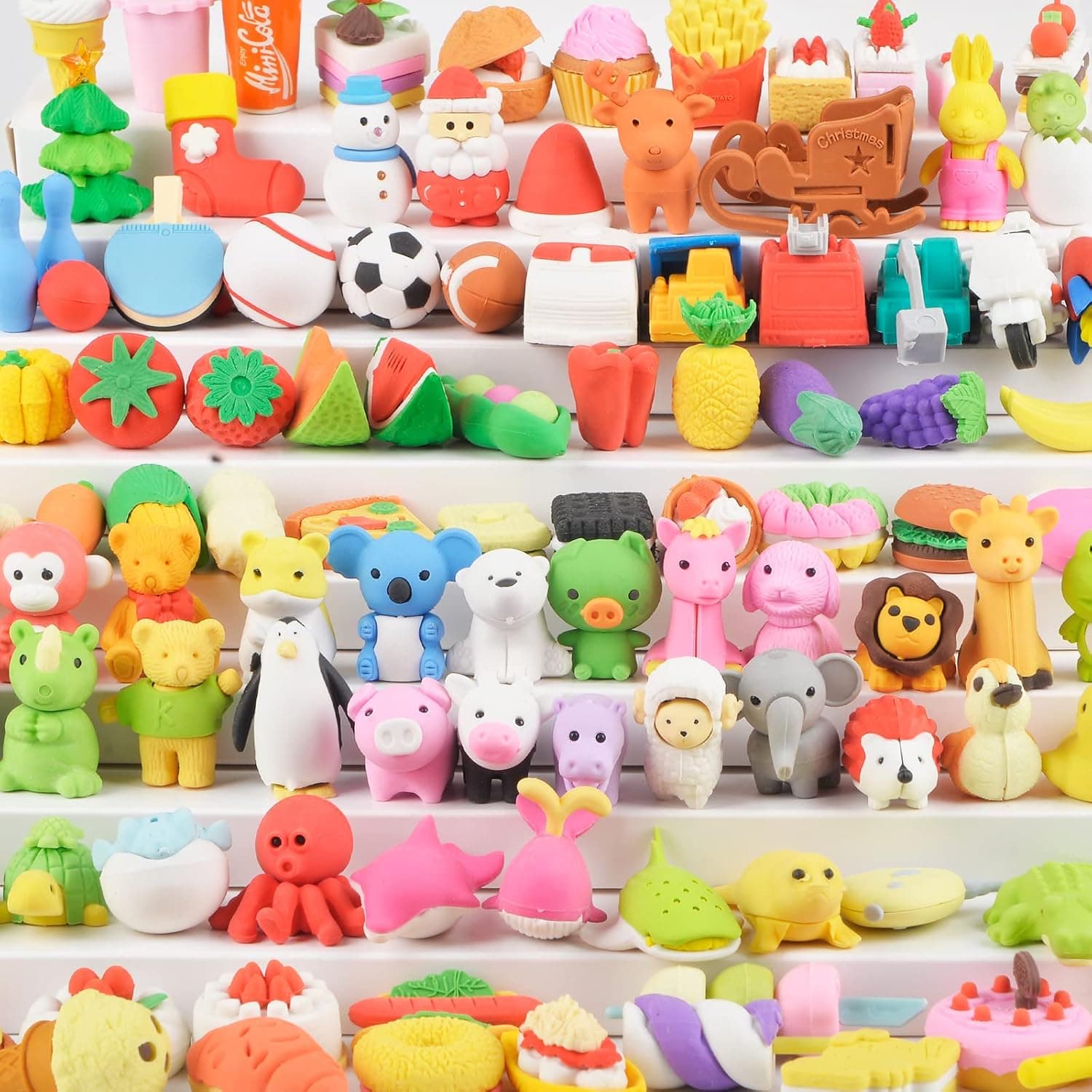 100Pcs Animal Erasers for Kids - Bulk Mini Puzzle Erasers Fun 3D Pencil Erasers for Classroom Reward Game Prizes Treasure Box Desk Pet Carnivals Party Favors Gift School Supplies Easter Egg Fillers