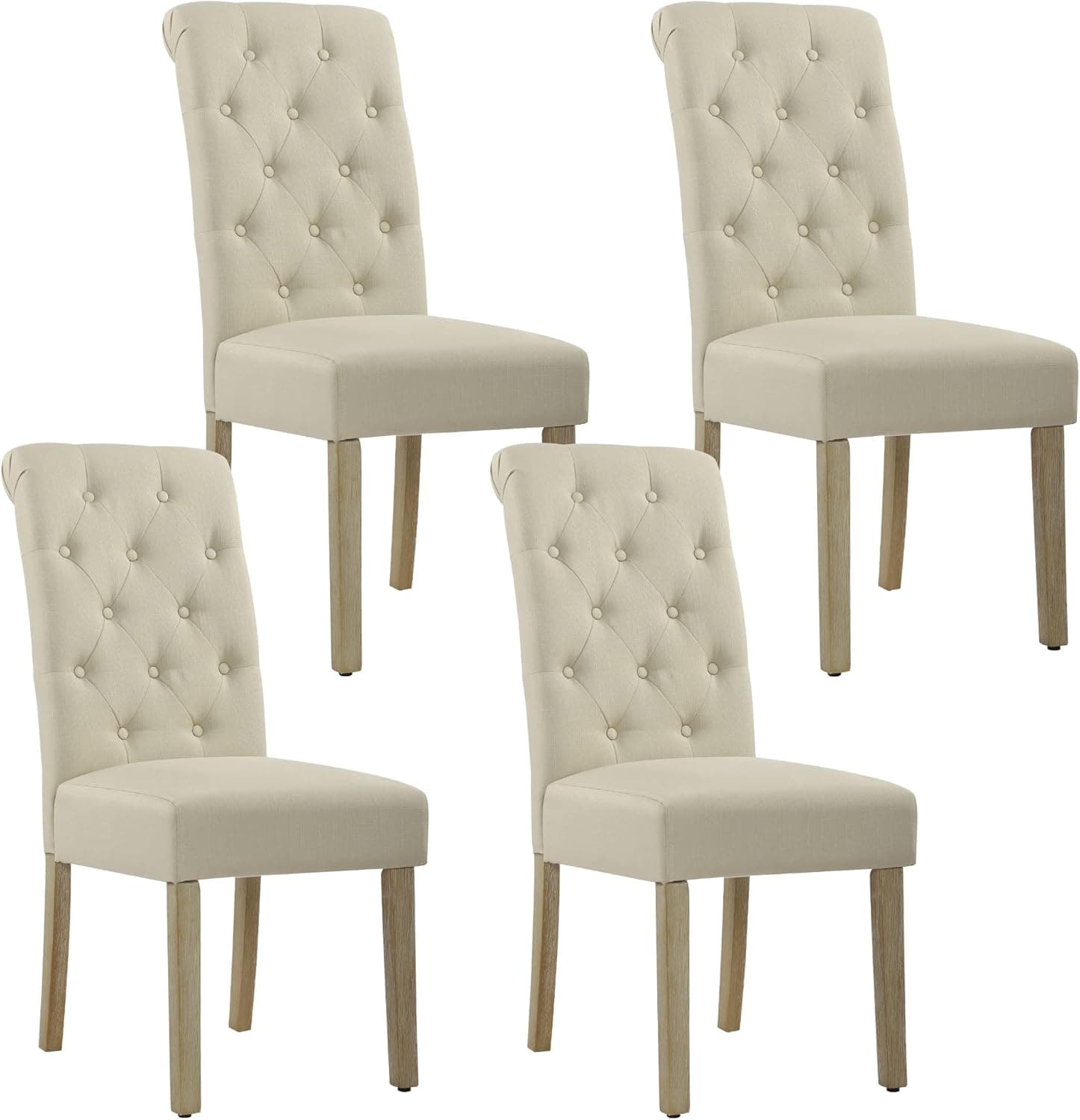 thksbought Set of 4 Dining Chairs,Advanced Knitting Cushion with Button Decoration,Armless All Wooden Legs for Kitchen,Bedroom,Living Room(TAN)