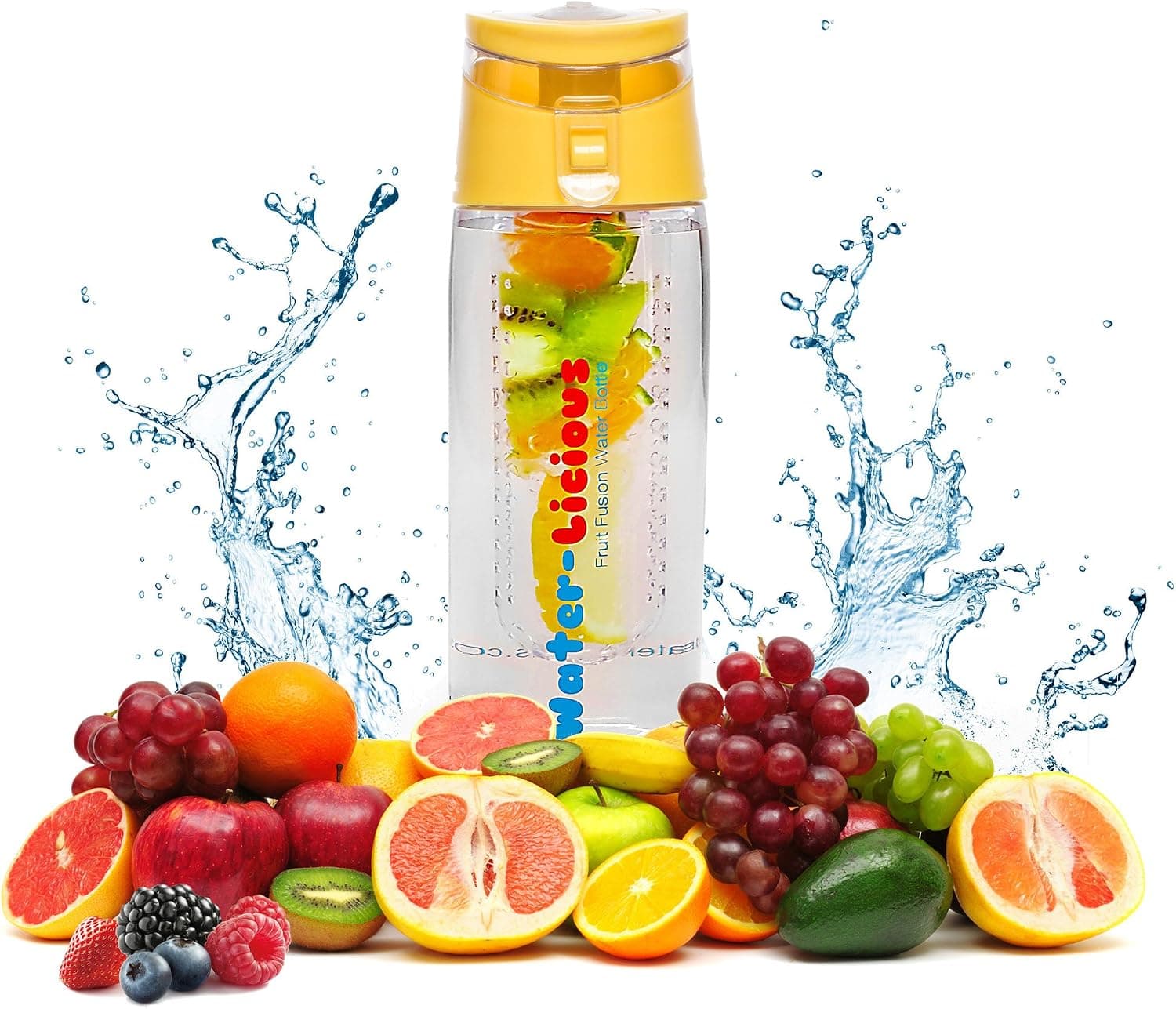 Summer Sale - 24oz Fruit Infuser Water Bottle Flip Top Lid BPA Free Tritan - Leak Proof with Handle