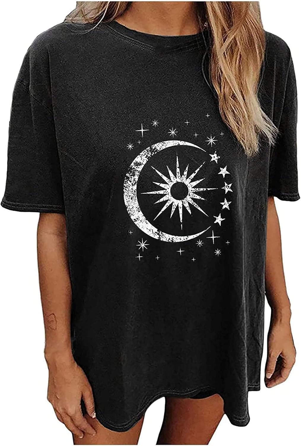 Oversized Tshirts for Women Skeleton Man Drinking Tea Print Shirt Retro Drop Sleeve Tees Loose O Neck Blouse