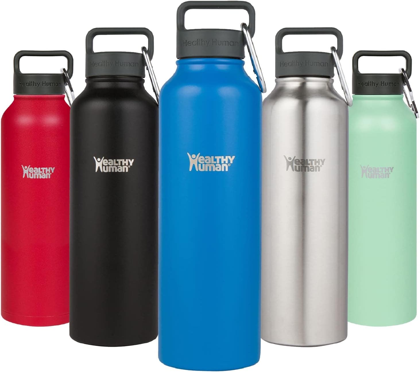 Healthy Human Stainless Steel Water Bottle | 100% BPA Free & Double Walled Vacuum Insulated Water Bottles | Eco-Friendly Stein Bottle with Carabiner & Leak Proof Lid