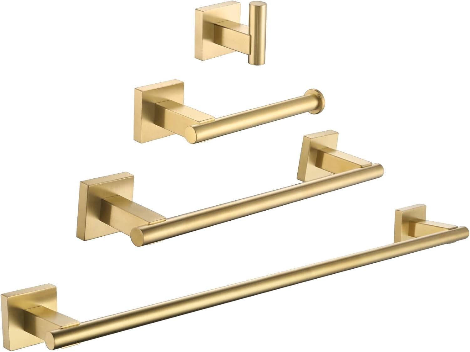 Bathroom Accessory Set Brushed Gold, Suyar SUS304 Stainless Steel 4 Pieces Bath Hardware Kit, Include Towel Hook, Toilet Paper Holder, Hand Towel Holder, Long Towel Bar, Wall Mount