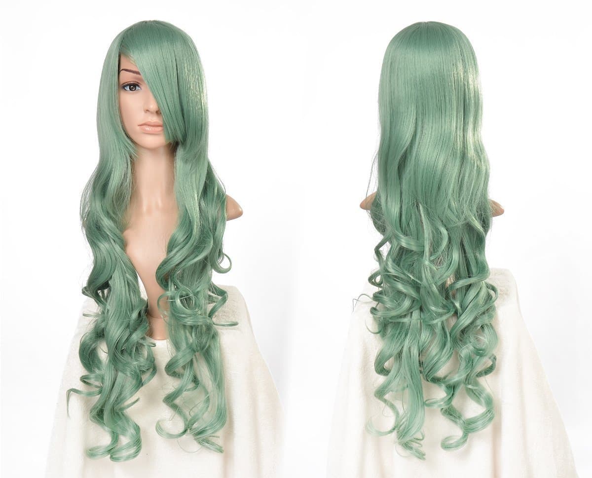 Besgo 31 Inches Standard Wavy Wig with Wig Cap (Mint Green)