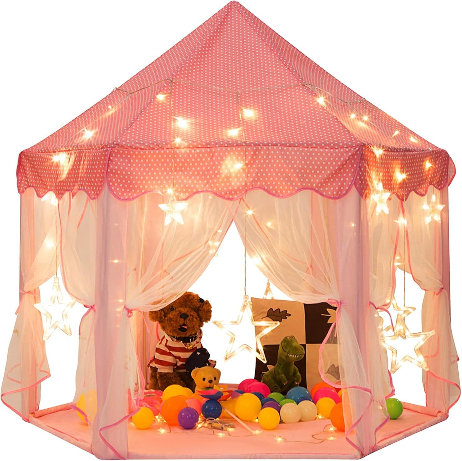 Sunnyglade 55'' x 53'' Princess Tent with 8.2 Feet Big and Large Star Lights Girls Large Playhouse Kids Castle Play Tent for Children Indoor and Outdoor Games Children's Day Gift