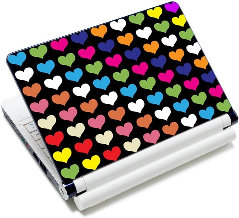 Meffort Inc 17 17.3 inch Laptop Skin Sticker Cover Art Decal Fits 16" 17" 18" 19" Notebook PC (Free Wrist Pad) - Rainbow Heart Design