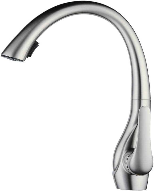 Hiendure Professional Single Lever Brass Kitchen faucet 360 degrees Swivel Range, Pull-Down Spray Head,Brushed Nickel