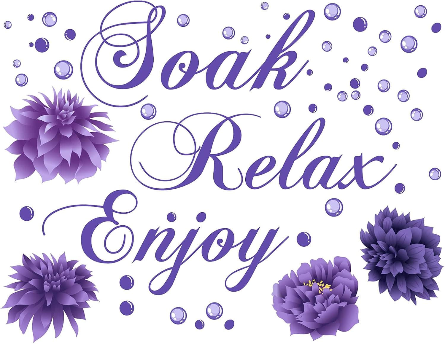 Bathroom Wall Decals Soak Enjoy Relax Bathroom Wall Decor Stickers Waterproof Flower Sign Sticker for Bedroom Bathroom Kitchen Living Room DIY Decorations (Purple)