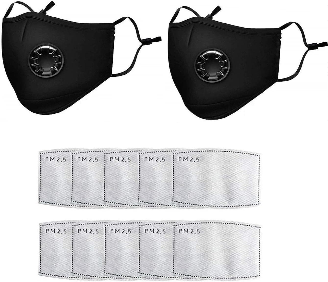 2 Face Cotton with Breathing valve With 10pcs Activated Carbon Filter Replaceable Filters Face Health for Adults