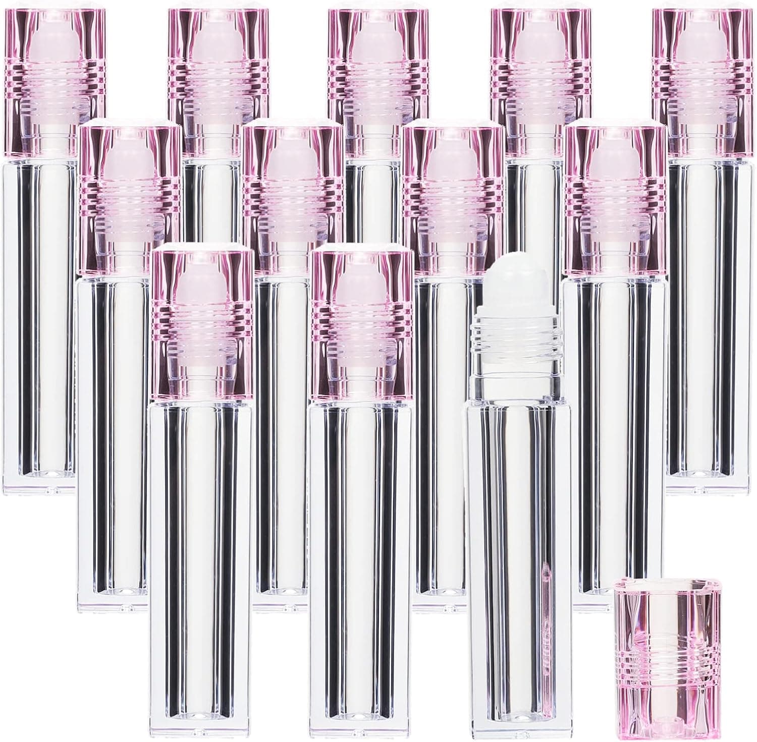 TXIN 12 Pcs 6.5ml Essential Oil Roller Lipgloss Lip Oil Roll On Bottles Tubes, Reusable Portable Refillable Roll On Empty Lip Gloss Tubes, Travel Perfume Bottle with Rolling Ball, Pink
